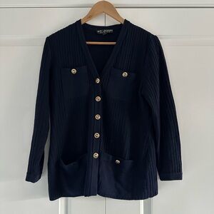 St. John Midnight Blue Knit Cardigan with Gold Buttons _ Size 6 - Vintage